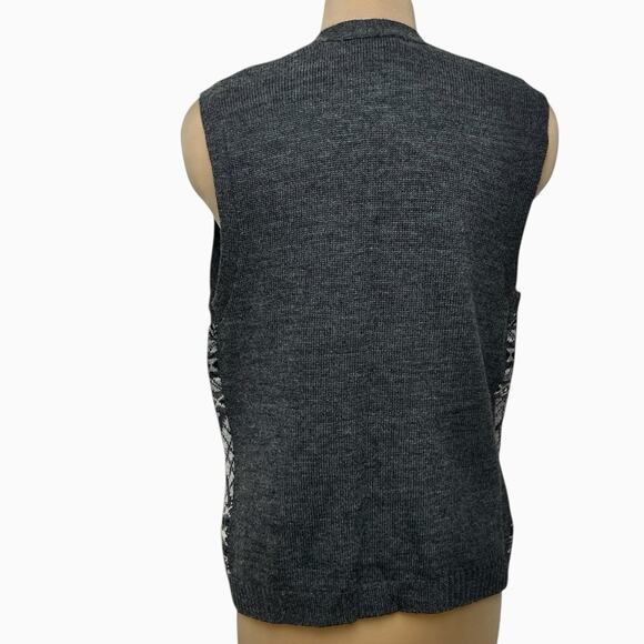 JH Collectibles Sweater Vest Fair Isle Womens Large Gray Wool Blend Beaded Vtg - Picture 2 of 6